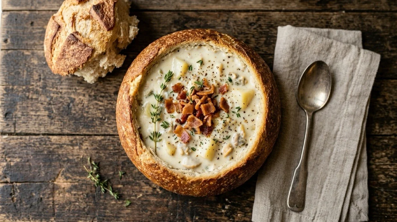 Clam Chowder in Sourdough Bowls