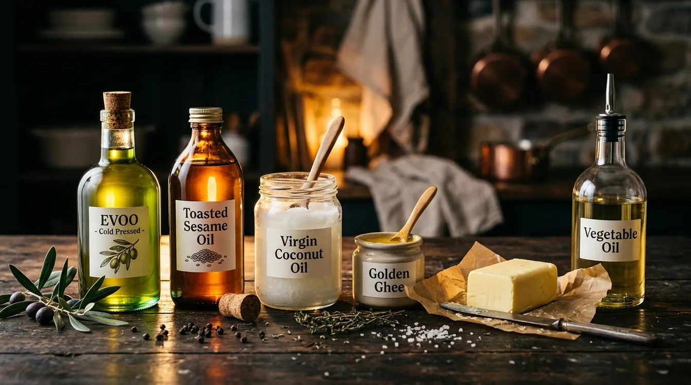 Various cooking oils and fats